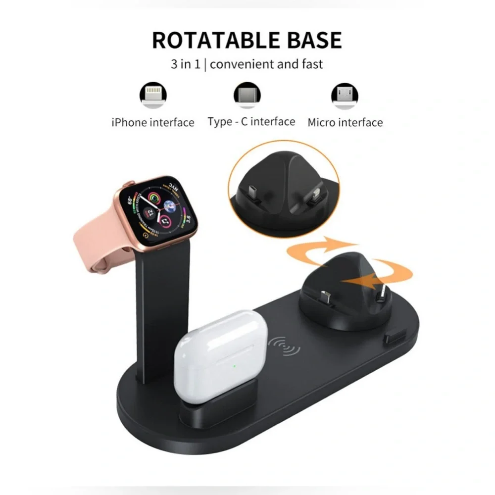 6 in 1 Wireless Rotatable White Charging Dock Station Fast Wireless Char…